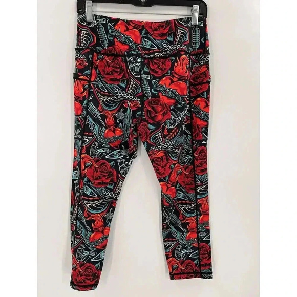 Constantly Varied Gear CVG RETIRED Tattoo Red Rose Capri Crossfit Leggings LARGE - Picture 6 of 9